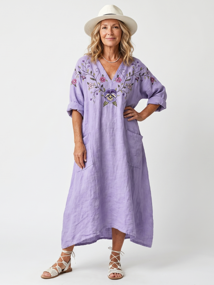 Abito Midi Oversize con Tasche Floreali