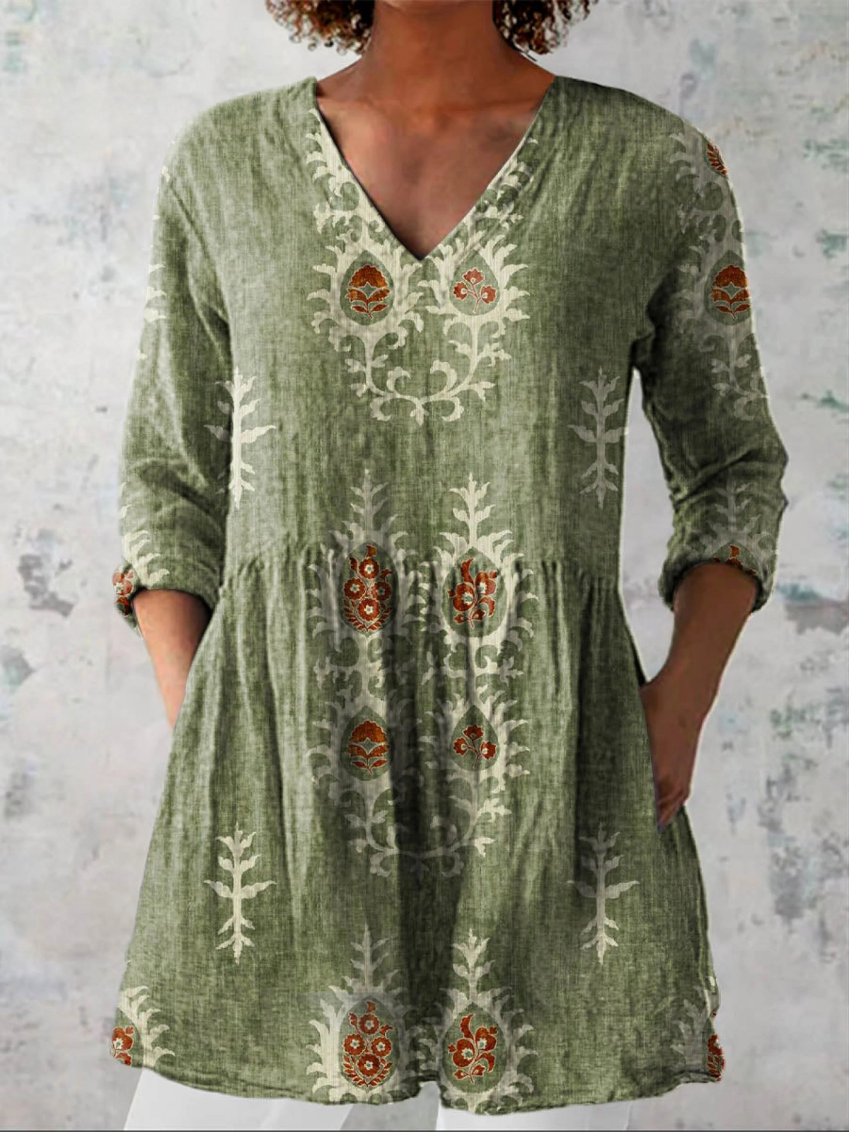 Camicia Lunga con Scollo a V - Multitono