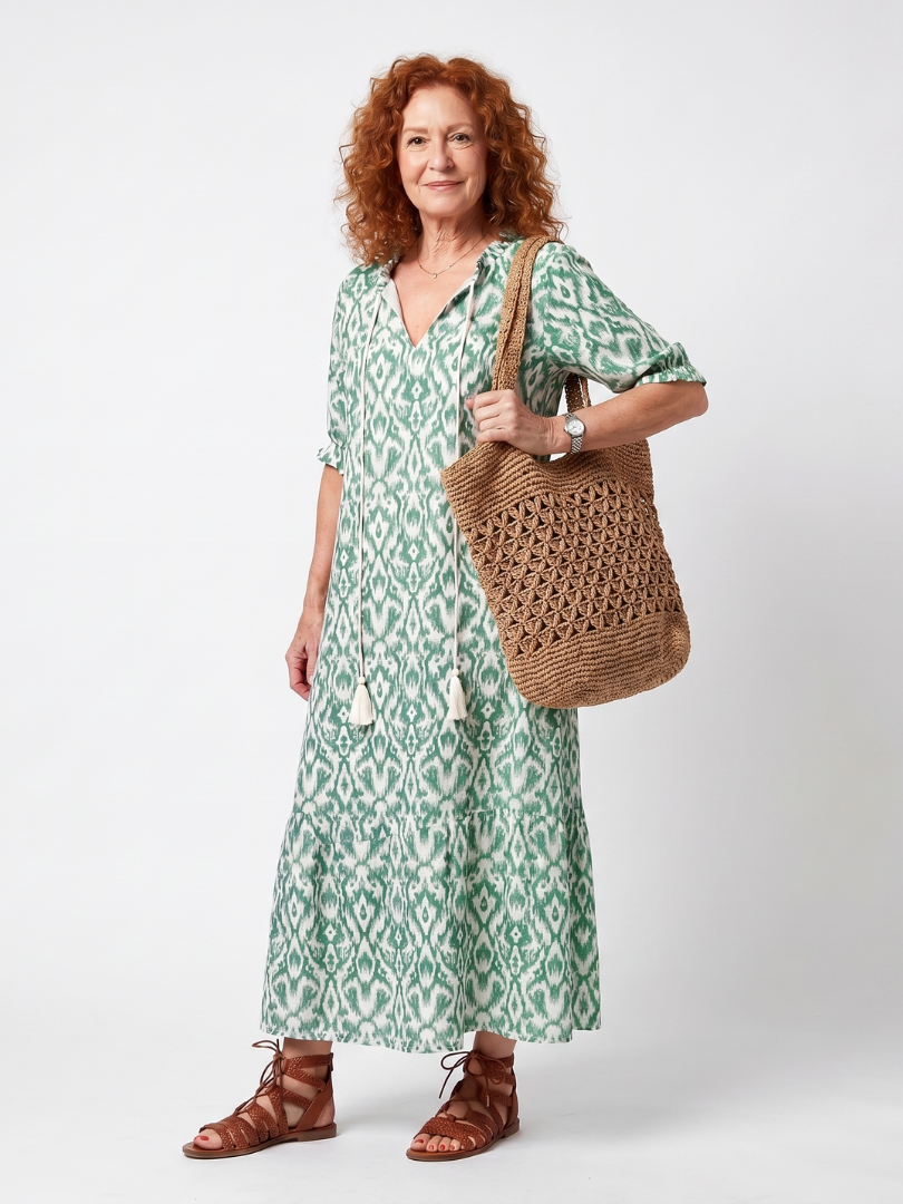 Abito Midi con Scollo a V e Frange
