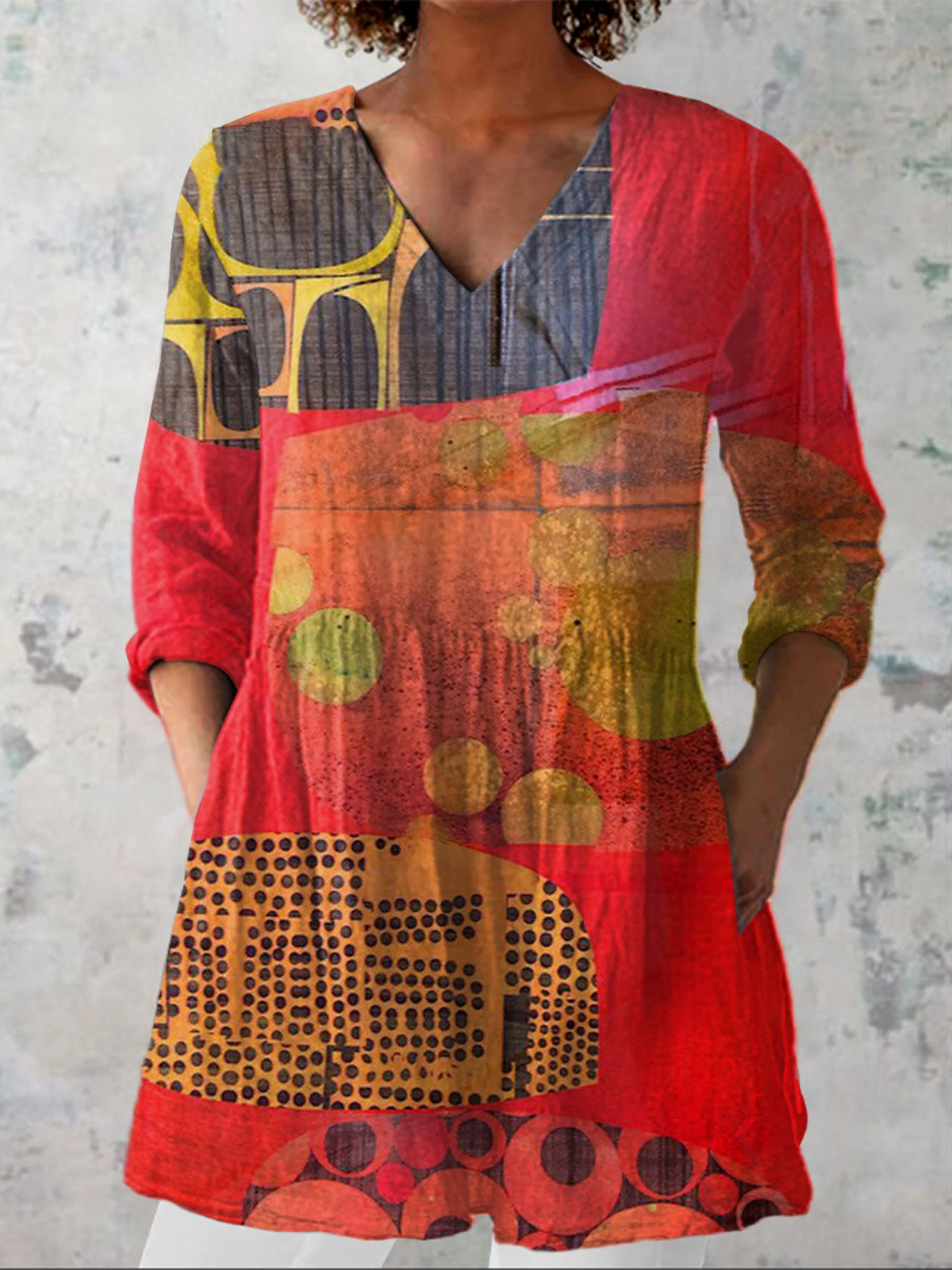 Camicia Lunga con Scollo a V - Rosso