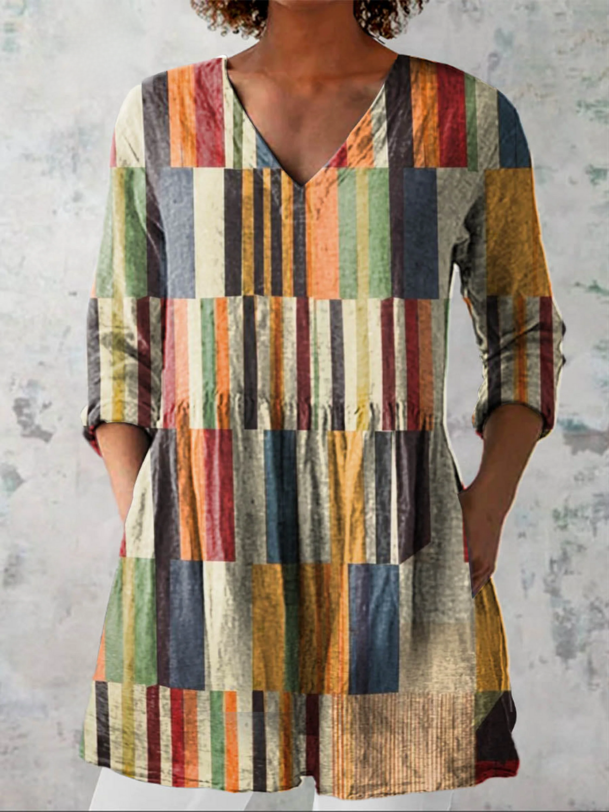 Camicia Lunga con Scollo a V - Multicolore