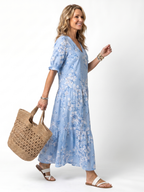 Abito Midi con Stampa Floreale e Fiocchi