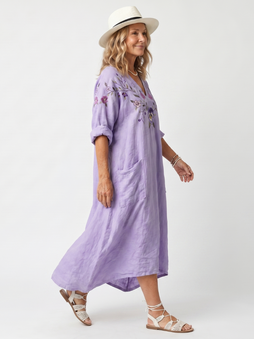 Abito Midi Oversize con Tasche Floreali