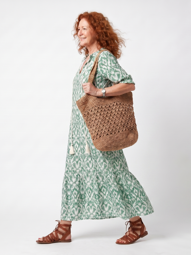 Abito Midi con Scollo a V e Frange